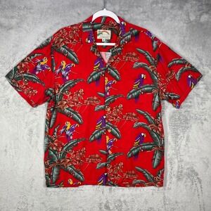 Vintage Paradise Found Magnum PI ALOHA HAWAIIAN Shirt RED GREEN Mens Size M